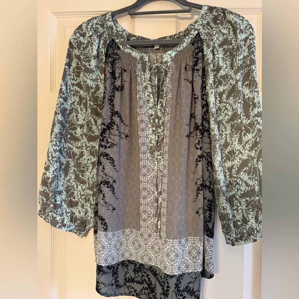Season Transional Blouse with a Beautiful Print Story!